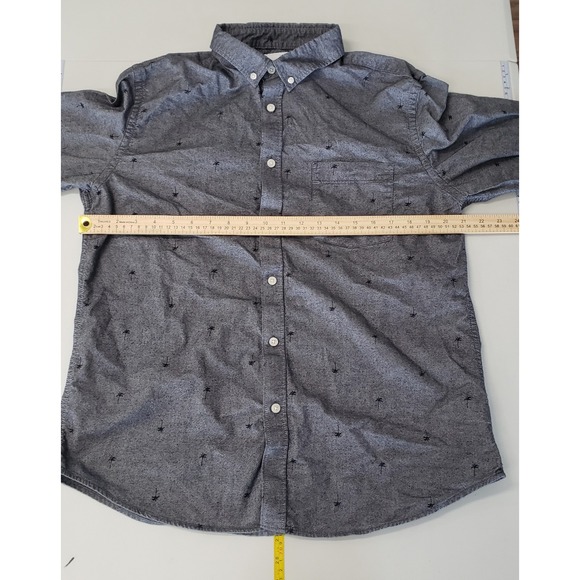 Goodfellow Mens Slim Fit Gray Palm Tree Embroidered Button Down Shirt Large - Picture 3 of 6